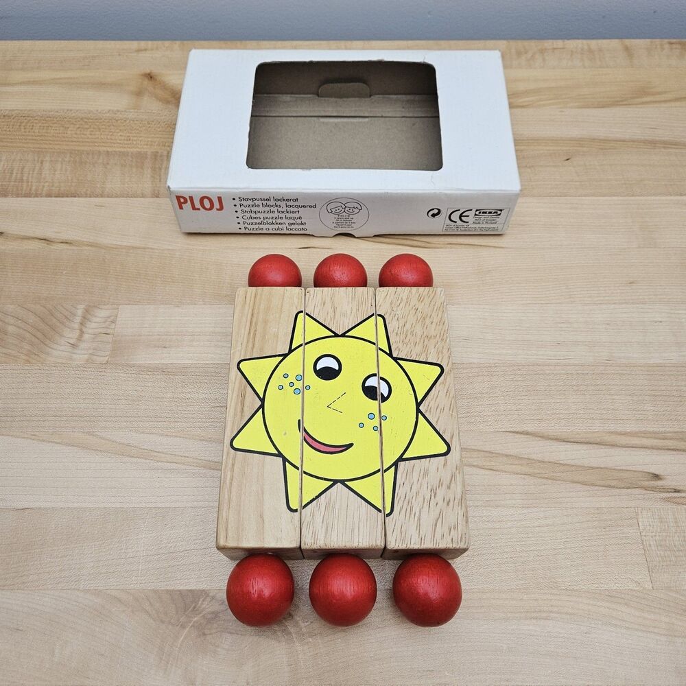 RARE Vintage IKEA PLOJ Wooden Puzzle Toy Multi-Color 472.132.95 Solid Wood Sun